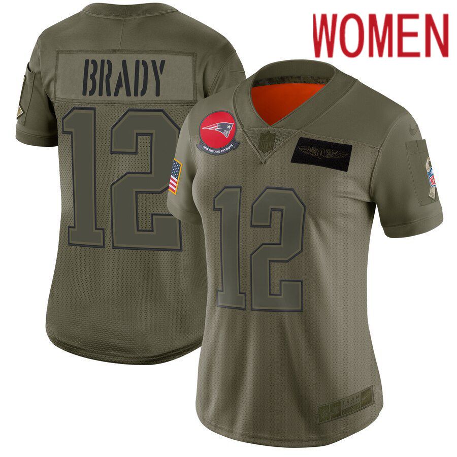 Women New England Patriots #12 Brady Green Nike Olive Salute To Service Limited NFL Jerseys